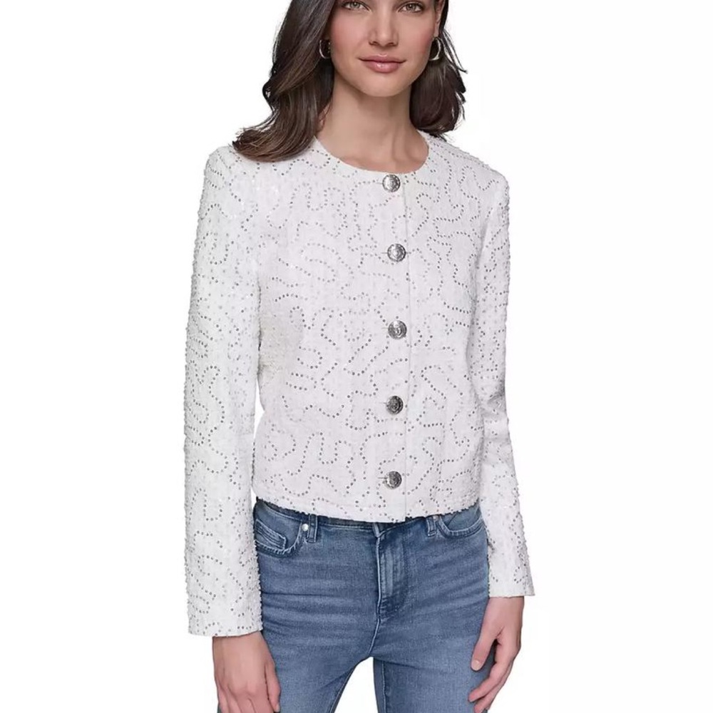 Karl Lagerfeld Paris
Women's Button-Front Sequin Collarless Jacket S